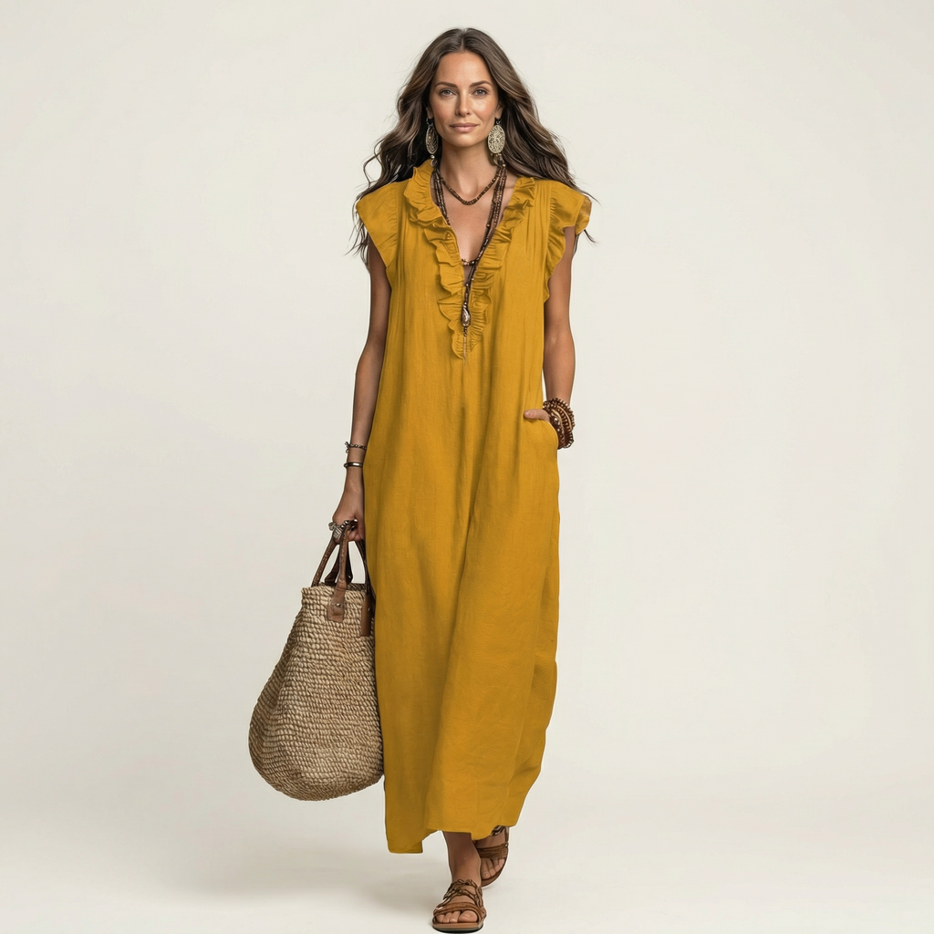 Josette | Women's Ruffle V-Neck Maxi Dress