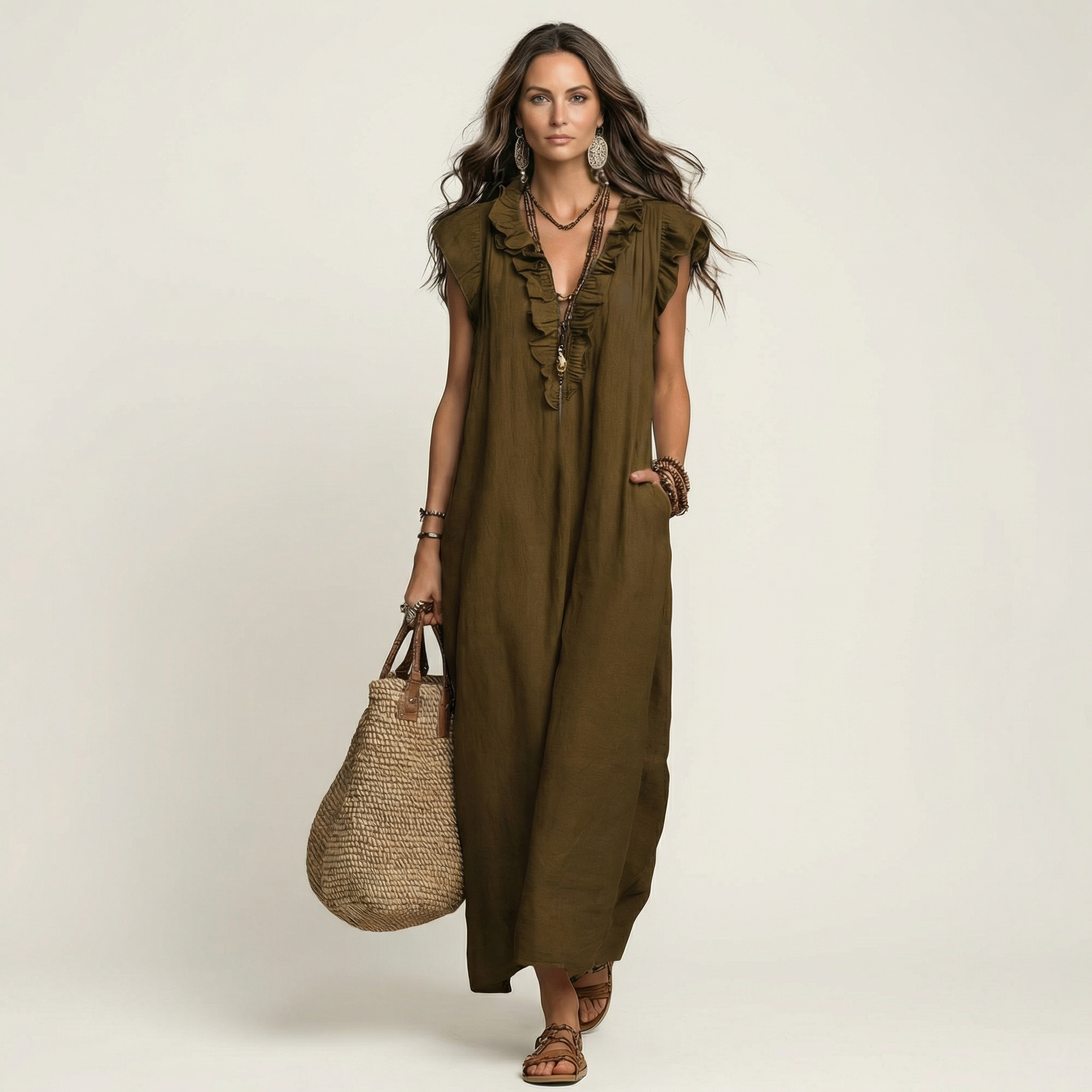 Josette | Women's Ruffle V-Neck Maxi Dress