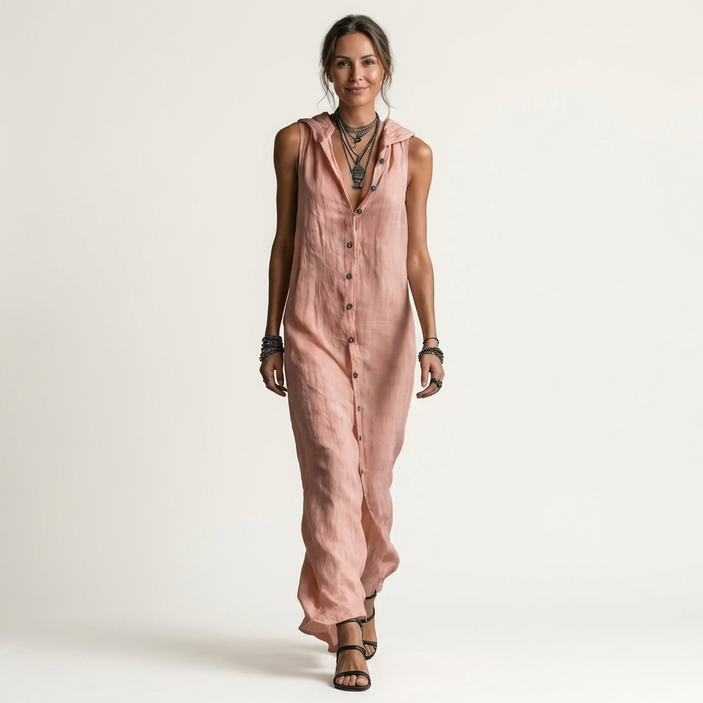 Mirabell | Women's Hooded Button-Front Maxi Dress