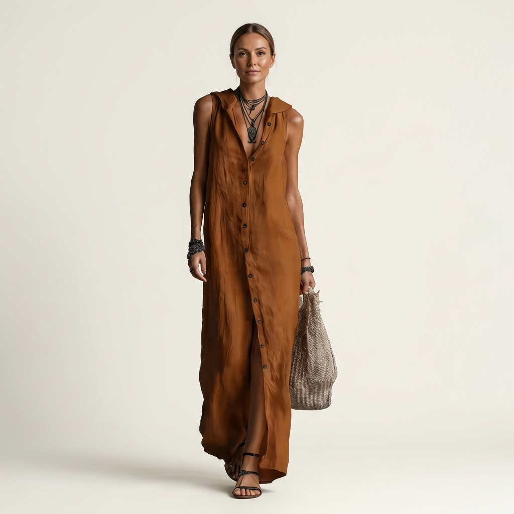 Mirabell | Women's Hooded Button-Front Maxi Dress