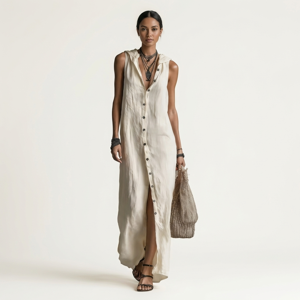 Mirabell | Women's Hooded Button-Front Maxi Dress