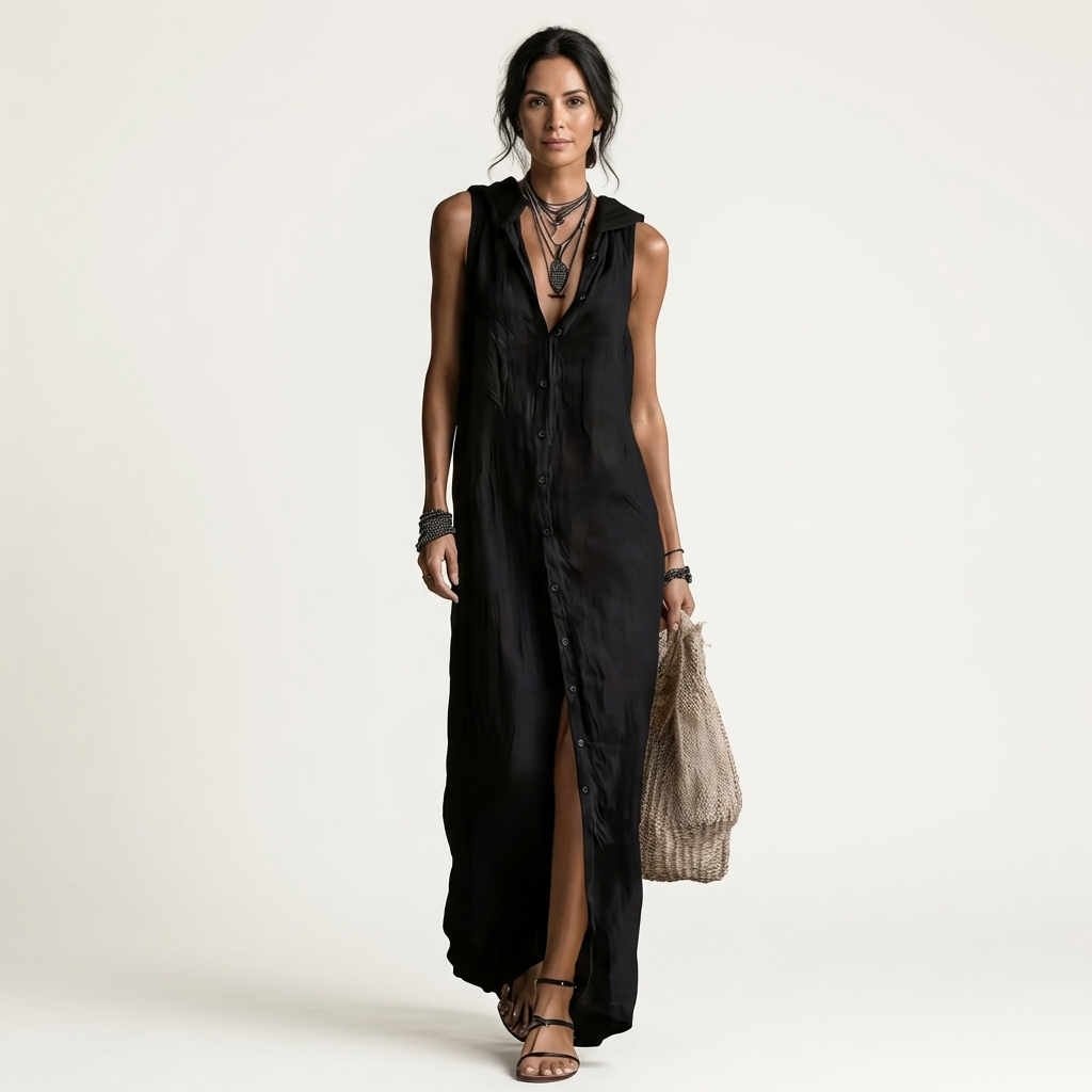 Mirabell | Women's Hooded Button-Front Maxi Dress