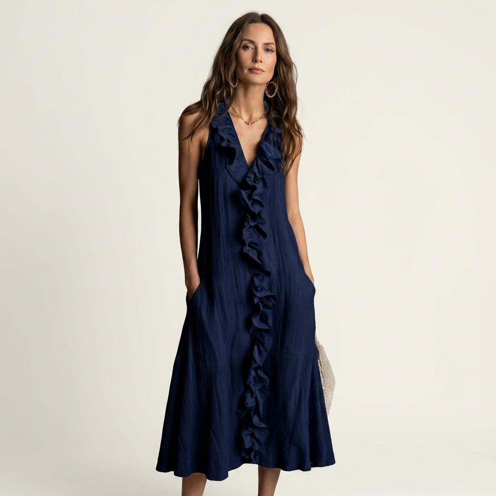 Vicky | Women's Ruffle-Front V-Neck Maxi Dress
