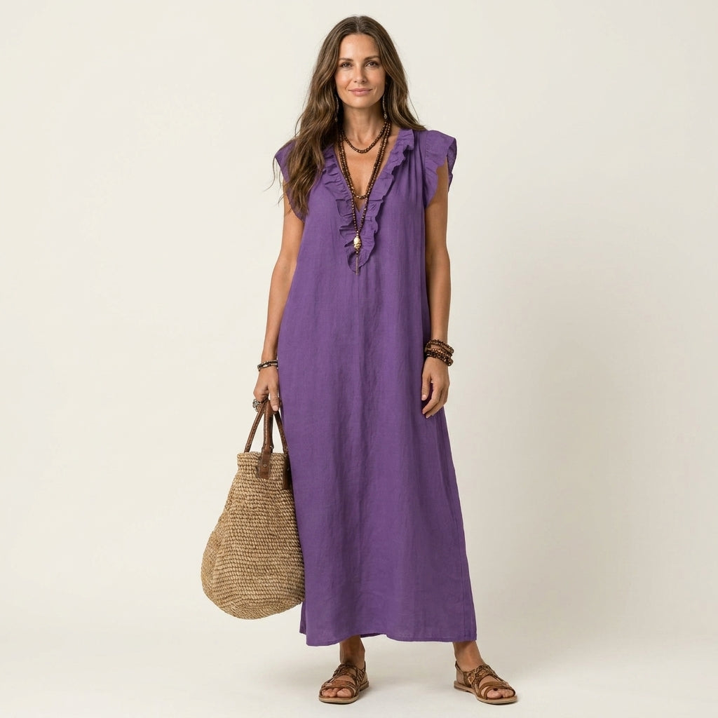Josette | Women's Ruffle V-Neck Maxi Dress