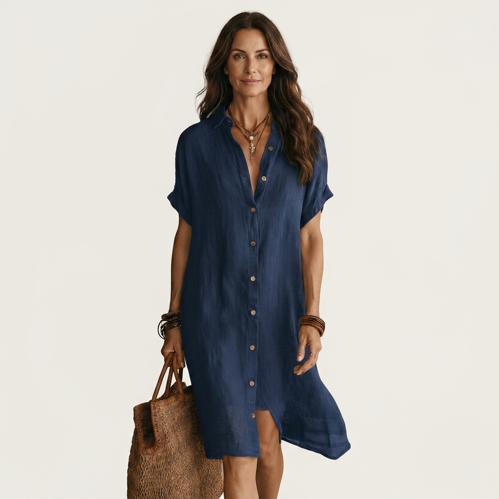 Nidalie | Women's Cotton-Linen Midi Shirt Dress