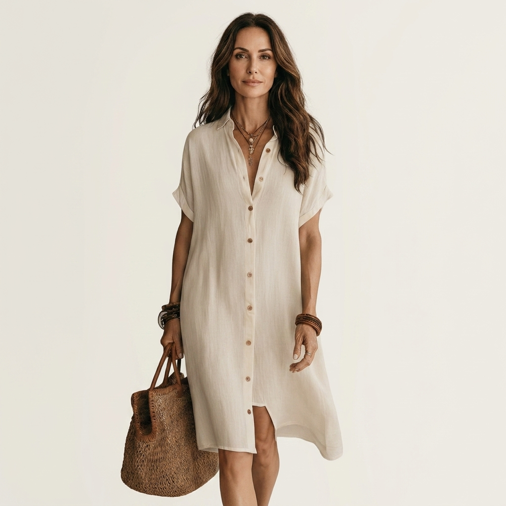 Nidalie | Women's Cotton-Linen Midi Shirt Dress