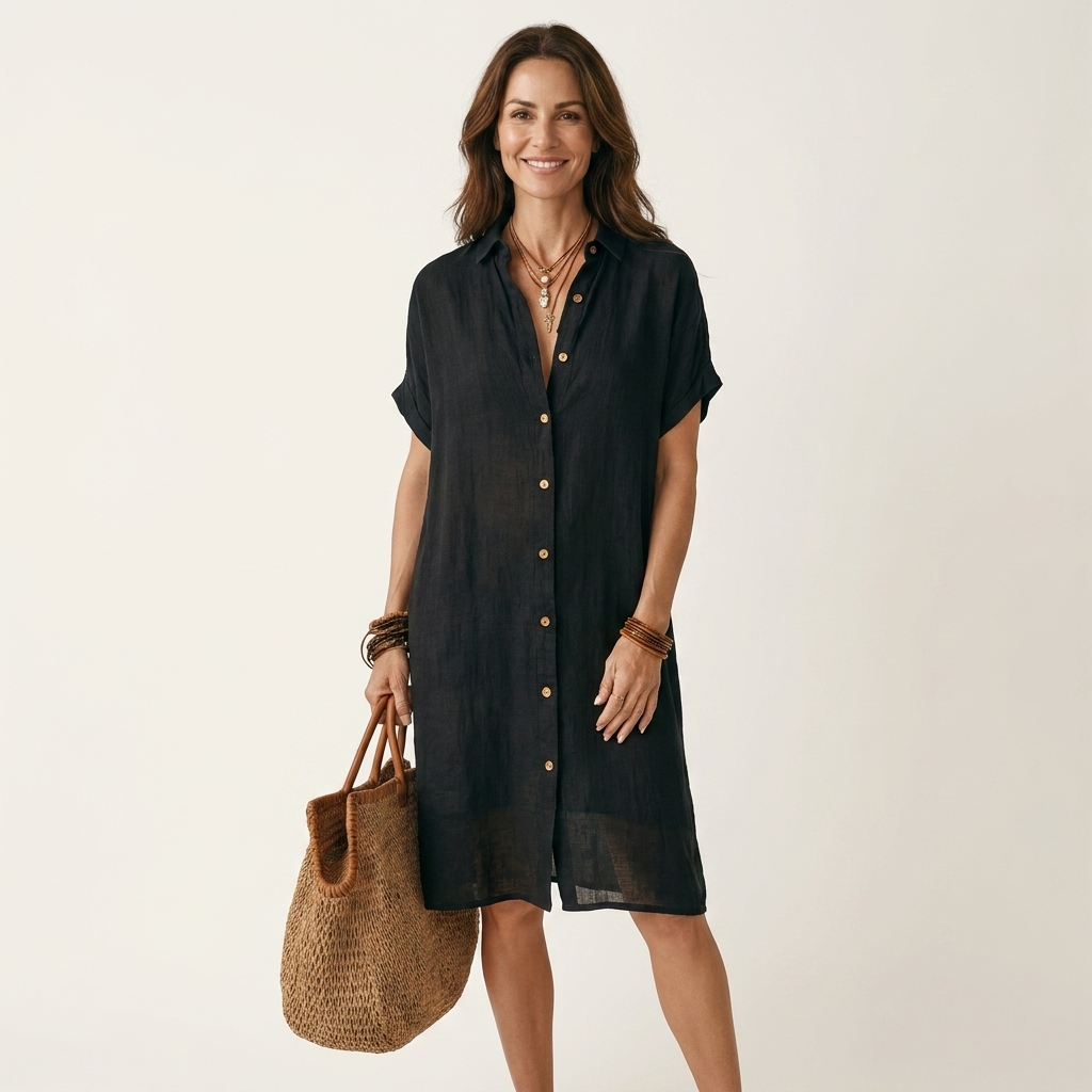 Nidalie | Women's Cotton-Linen Midi Shirt Dress