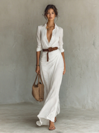 Ellis | Women's Belted Shirt Maxi Dress