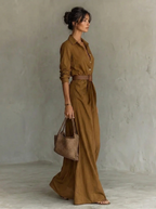 Ellis | Women's Belted Shirt Maxi Dress