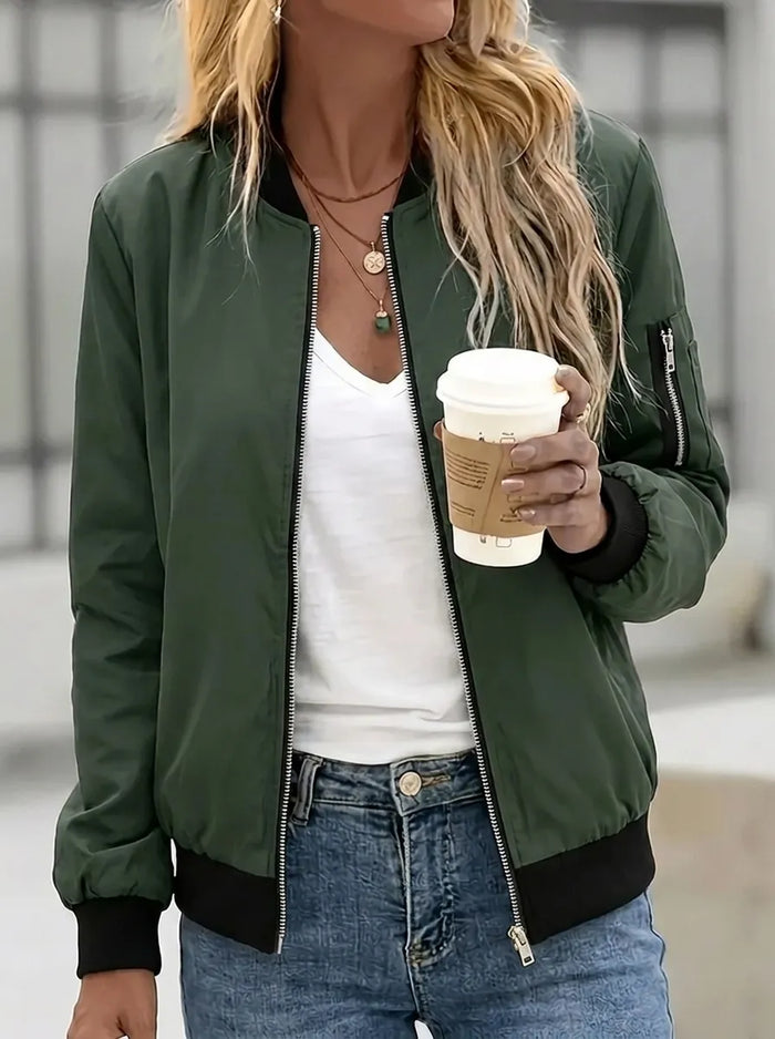 Delphine | Women's Bomber Jacket with Zip & Pockets