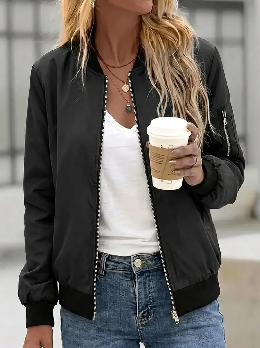 Delphine | Women's Bomber Jacket with Zip & Pockets
