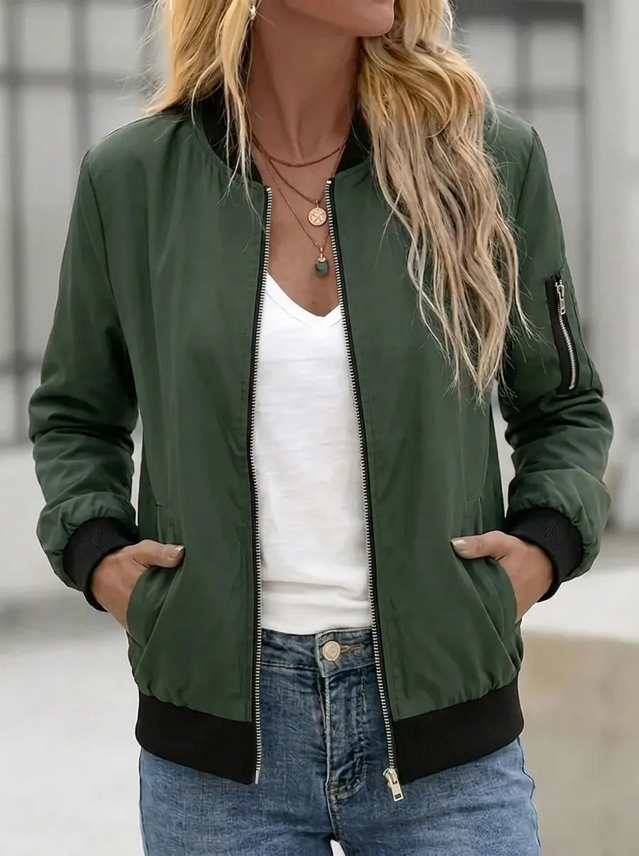 Delphine | Women's Bomber Jacket with Zip & Pockets