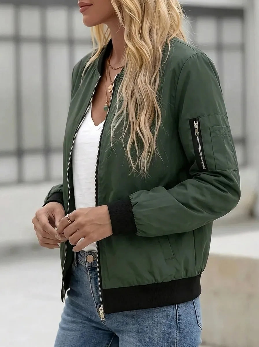 Delphine | Women's Bomber Jacket with Zip & Pockets