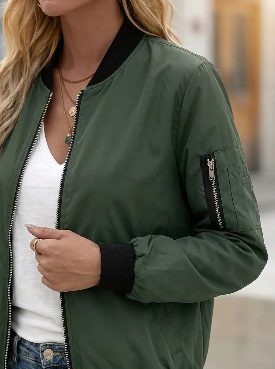 Delphine | Women's Bomber Jacket with Zip & Pockets