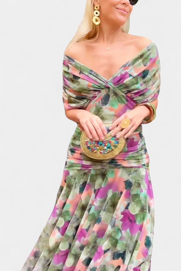 Elegant Off-Shoulder Maxi Dress, Flowy Women’s Dress with Sophisticated Style