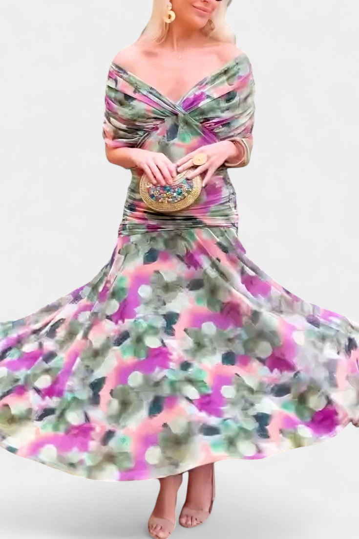 Elegant Off-Shoulder Maxi Dress, Flowy Women’s Dress with Sophisticated Style