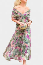 Elegant Off-Shoulder Maxi Dress, Flowy Women’s Dress with Sophisticated Style