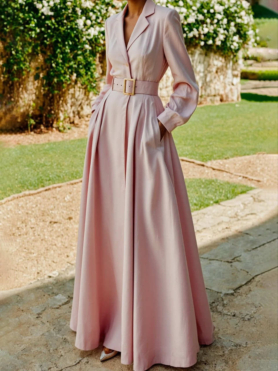 Elegant Women’s Blazer Midi Dress – Pleated Design with Feminine Sophistication