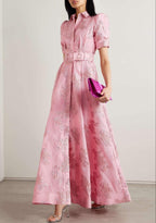 Elaine | Women's Textured Floral Maxi Dress with Belt