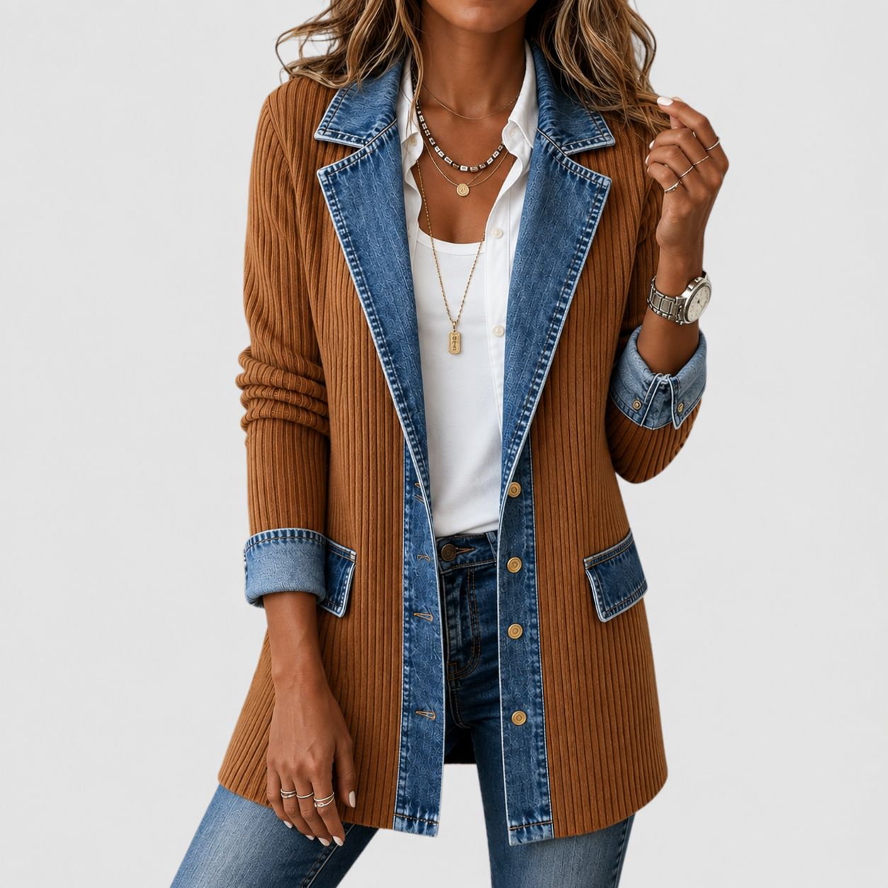 Kristen | Women's Relaxed Denim Knit Jacket