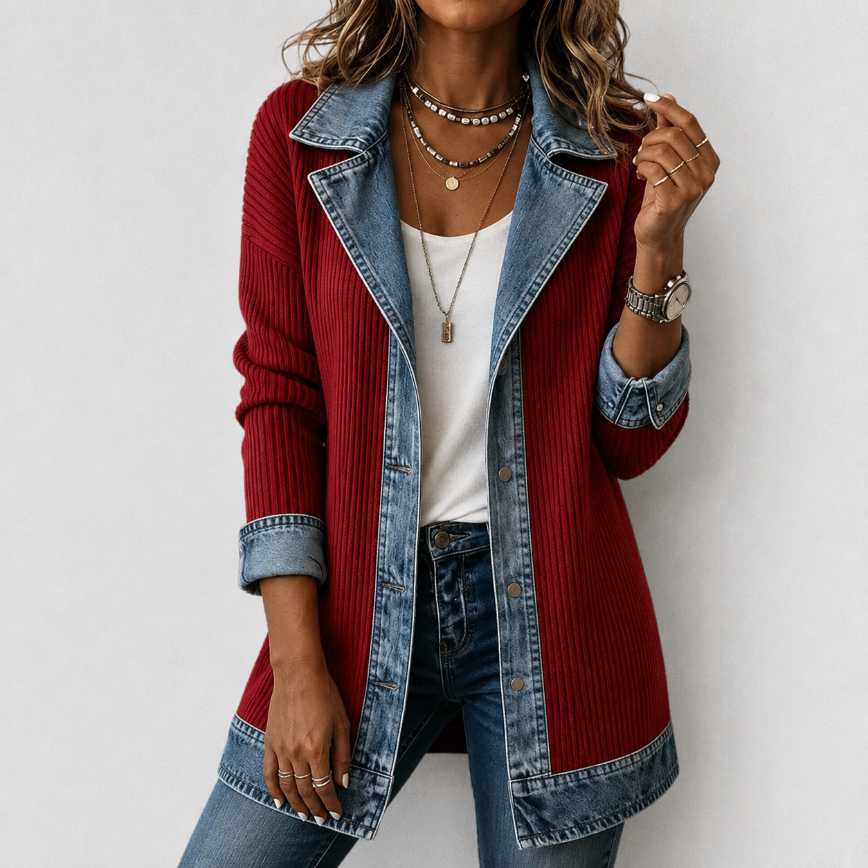 Kristen | Women's Relaxed Denim Knit Jacket