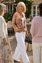 Helena | Women Floral Print Cardigan Open Front Soft Knit
