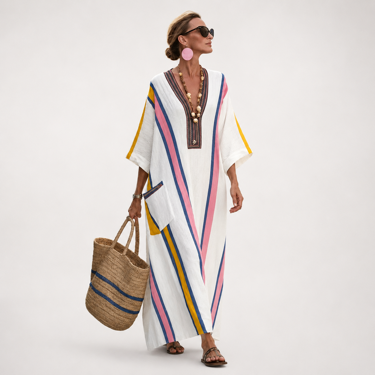 Camille | Women's Striped V-Neck Maxi Dress
