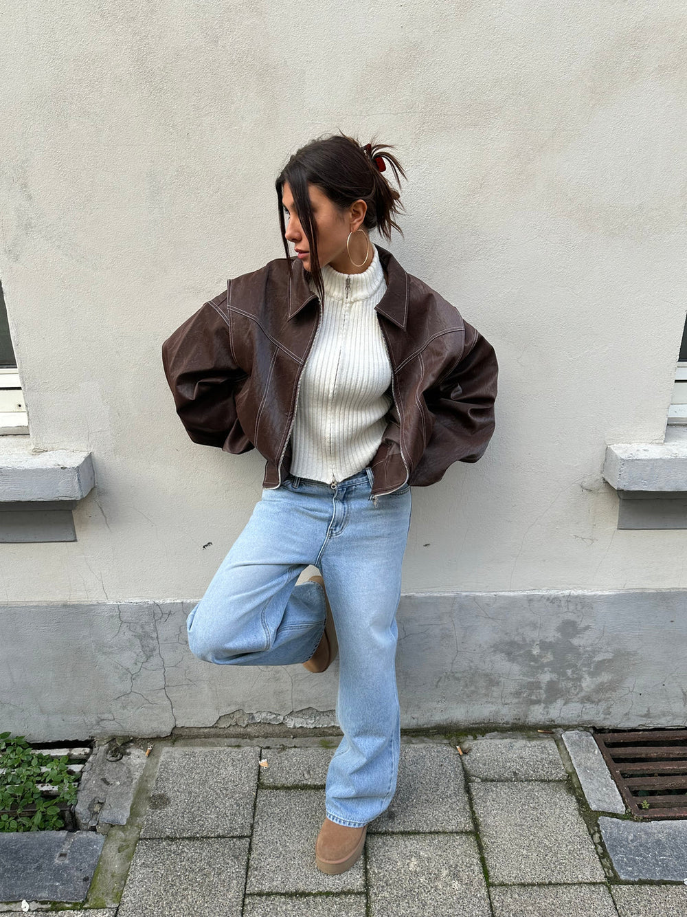 Leone | Women Oversized Faux Leather Bomber Jacket