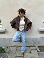 Leone | Women Oversized Faux Leather Bomber Jacket