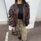 Leone | Women Oversized Faux Leather Bomber Jacket
