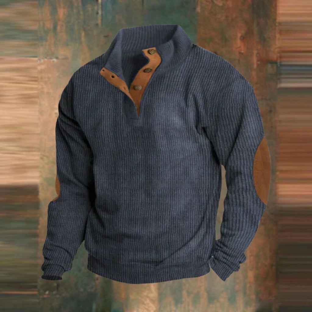 August | Men's Ribbed Henley Sweater with Elbow Patches