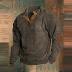 August | Men's Ribbed Henley Sweater with Elbow Patches