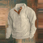 August | Men's Ribbed Henley Sweater with Elbow Patches