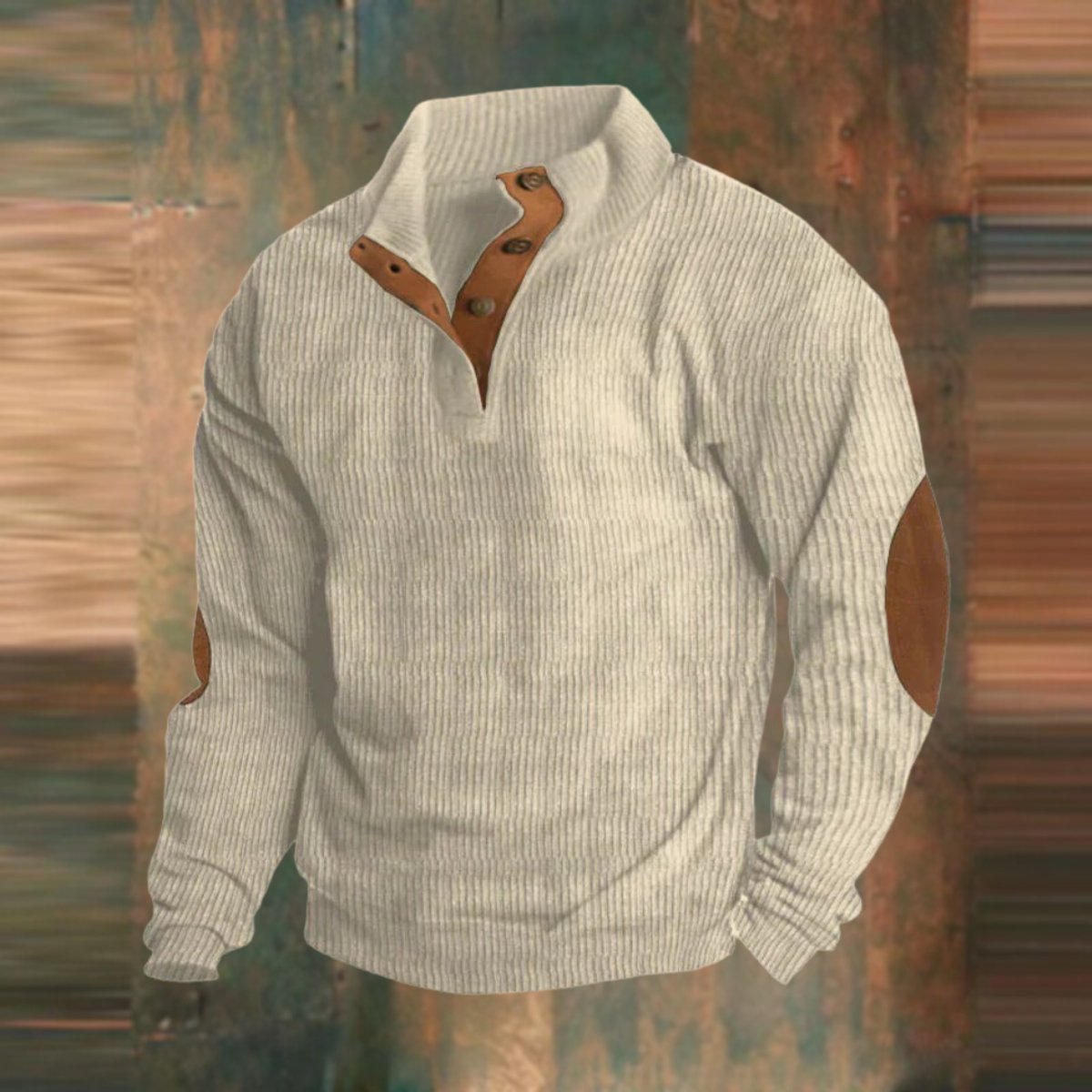 August | Men's Ribbed Henley Sweater with Elbow Patches