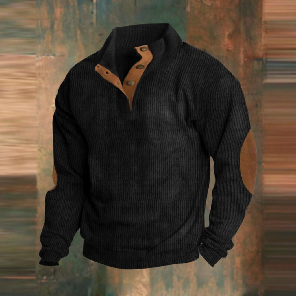 August | Men's Ribbed Henley Sweater with Elbow Patches