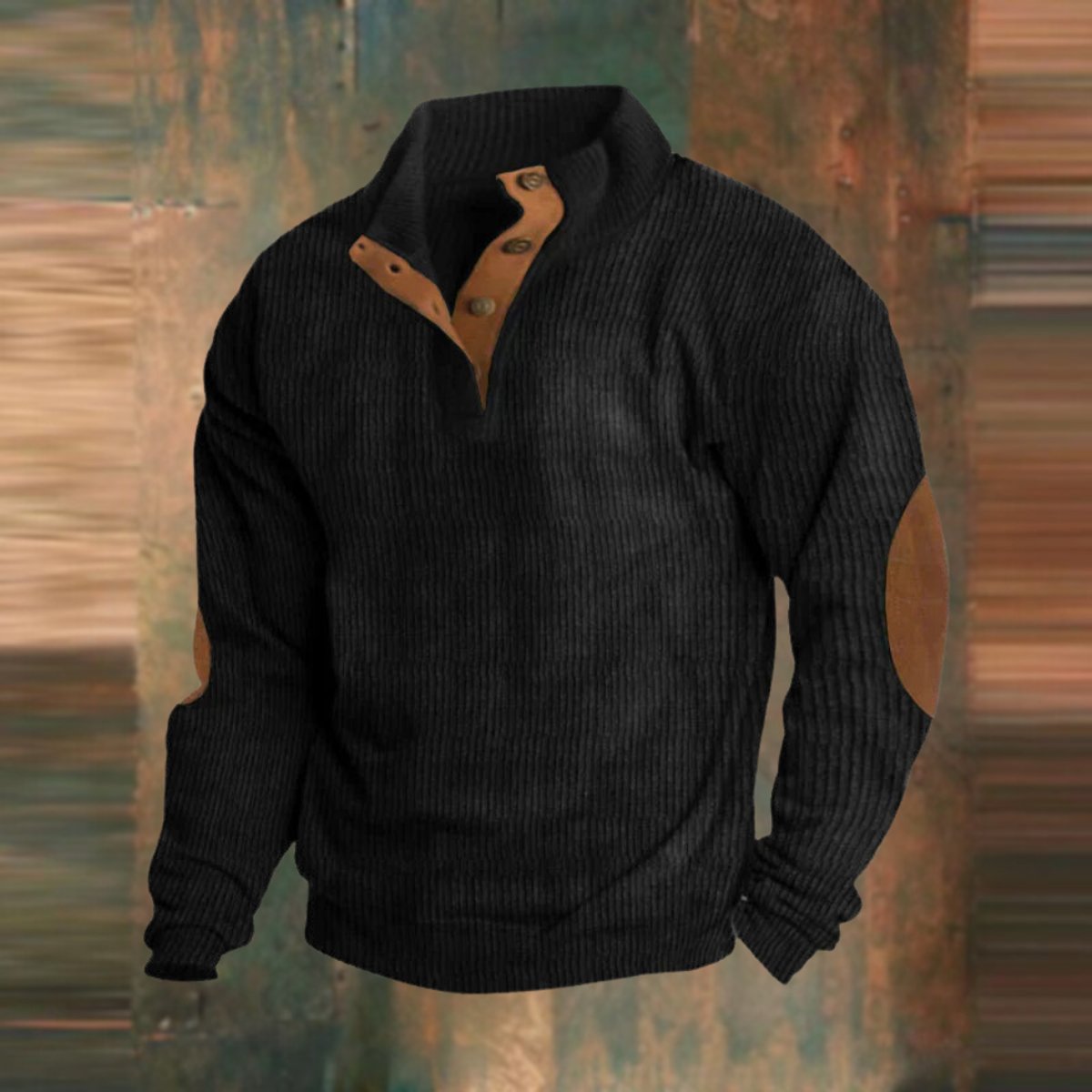 August | Men's Ribbed Henley Sweater with Elbow Patches