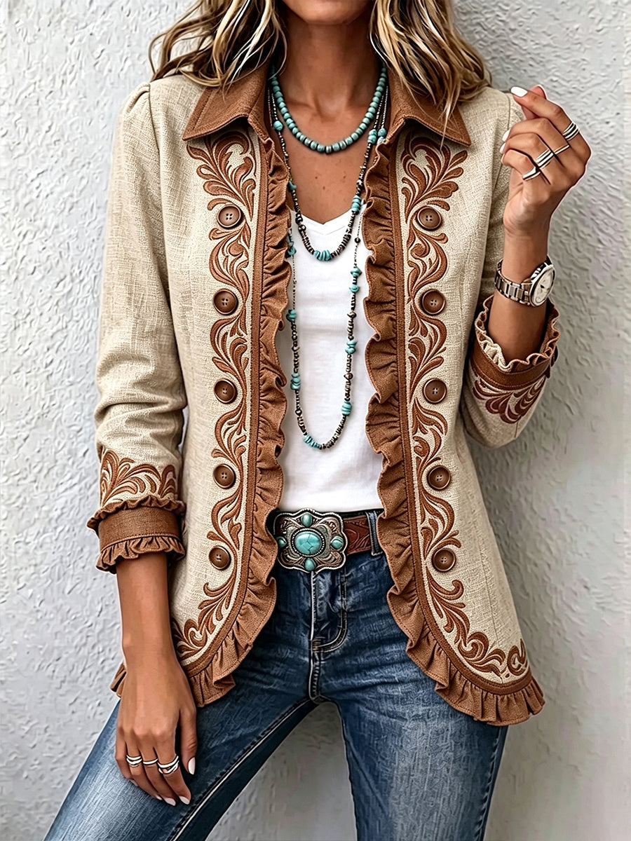 Livia | Women's Ruffle-Trim Linen Blazer