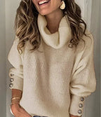 Leila | Women's Cowl Neck Sweater with Button Cuff