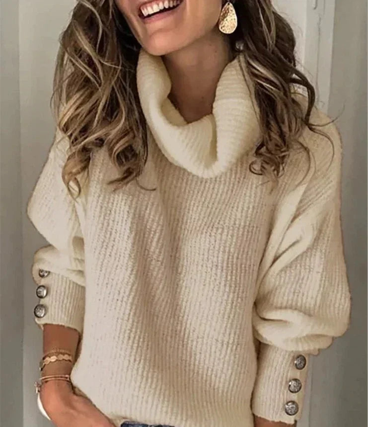 Leila | Women's Cowl Neck Sweater with Button Cuff