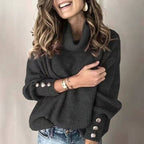 Leila | Women's Cowl Neck Sweater with Button Cuff