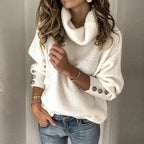 Leila | Women's Cowl Neck Sweater with Button Cuff