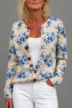 Helena | Women Floral Print Cardigan Open Front Soft Knit