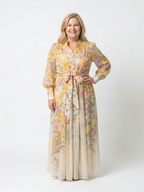 Flowy sheer floral maxi dress women long sleeve elegant fit