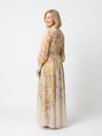 Flowy sheer floral maxi dress women long sleeve elegant fit