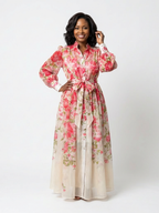Flowy sheer floral maxi dress women long sleeve elegant fit