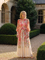 Flowy sheer floral maxi dress women long sleeve elegant fit