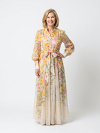 Flowy sheer floral maxi dress women long sleeve elegant fit