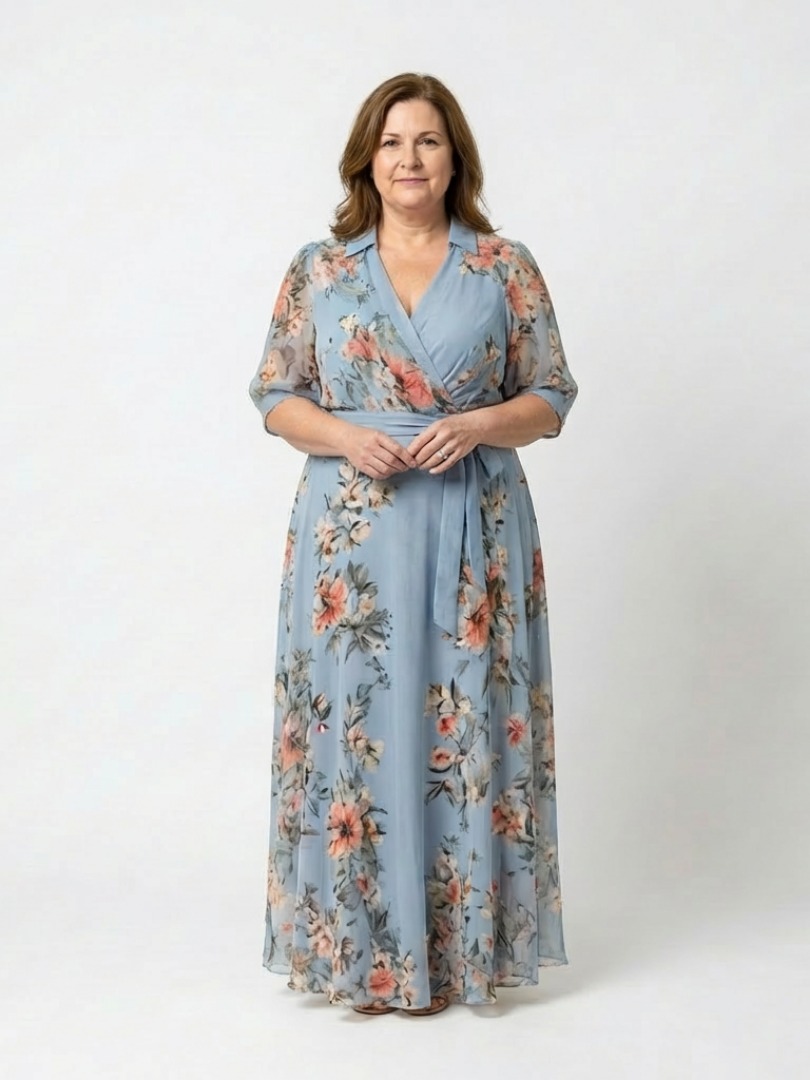 Stylish wrap maxi dress women floral V-neck soft flowy wear