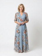Stylish wrap maxi dress women floral V-neck soft flowy wear