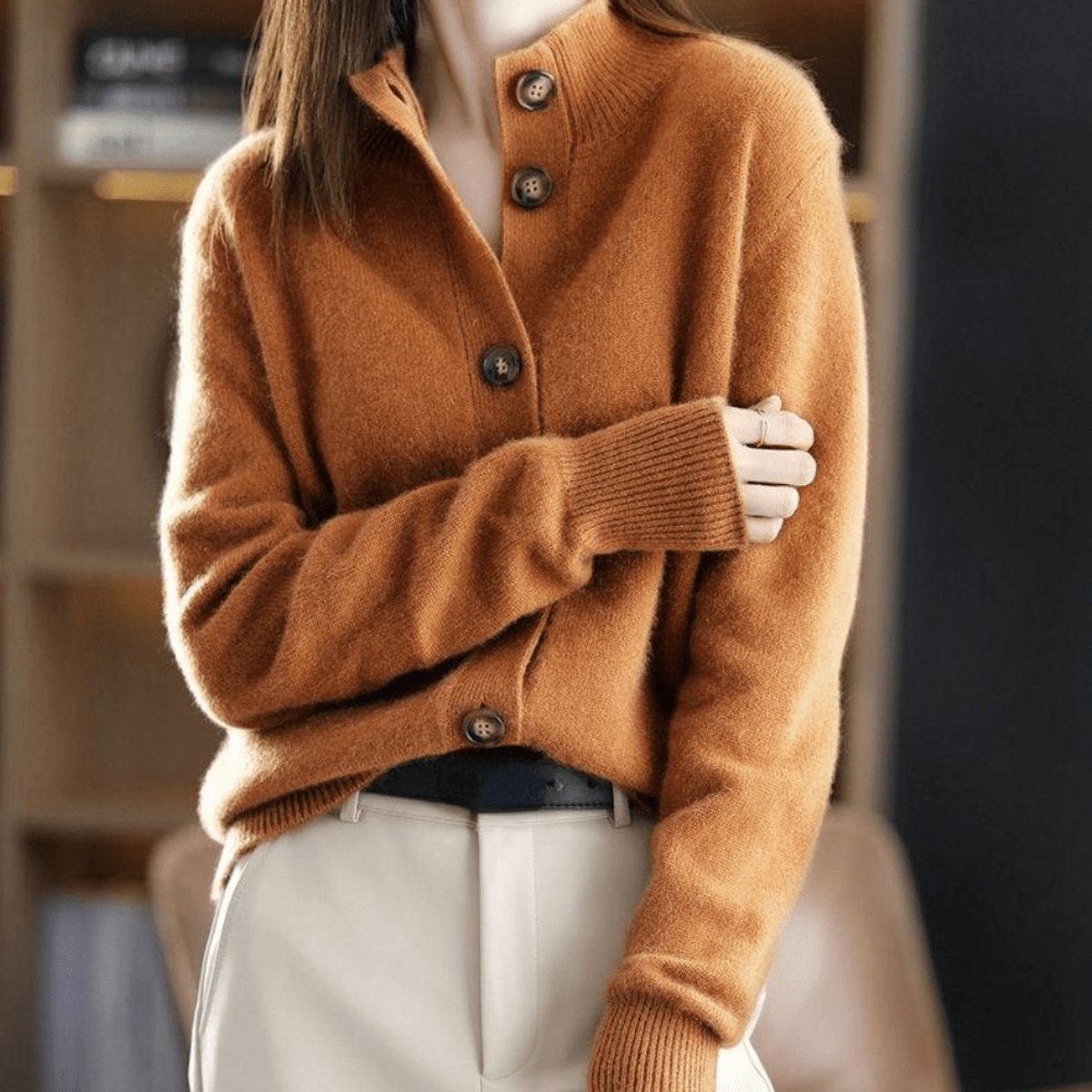 Women's Cashmere Blend Button-Front Knit Cardigan - Dark Blue